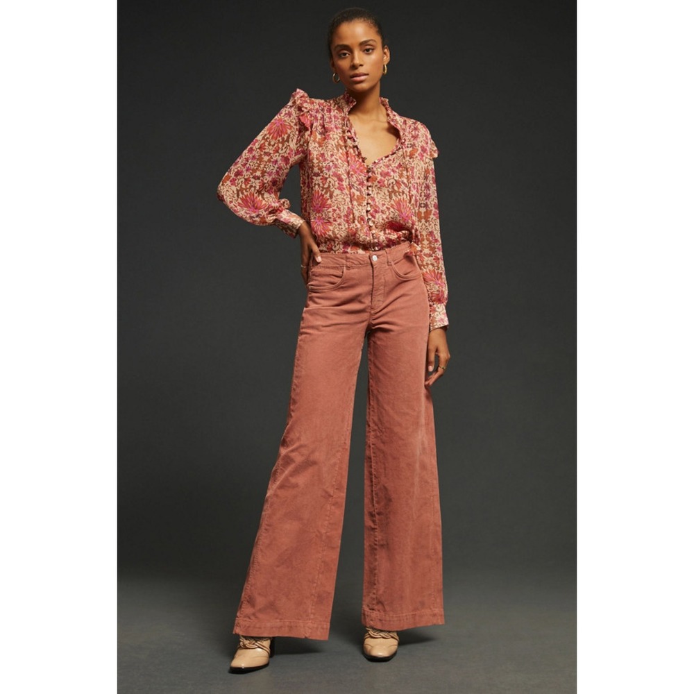 Pilcro The Gwen Wide Leg Corduroy Pant Size 28 Rust Festival 70s Hippie Boho